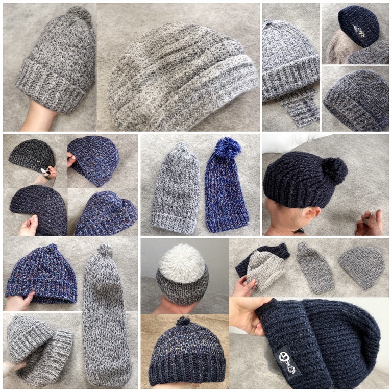 Modern bir tekstil atölyesinde yan yana sergilenen yüksek kaliteli triko atkı ve bere modelleri.