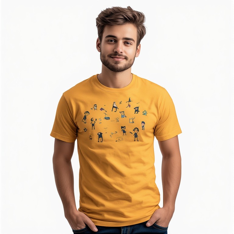 Bir tasarımcı özel tasarım tişört üreticisi için dijital ekranda grafik çalışmaları yapıyor.