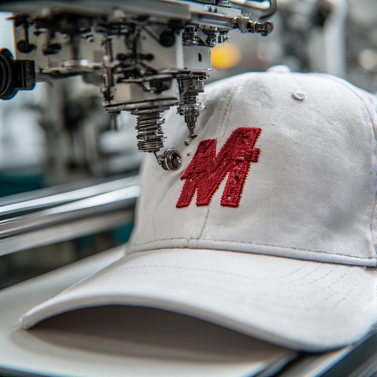 Promosyon reklam şapka imalatı kapsamında 3D (kabartmalı) nakış tekniği ile logo uygulaması detayı.