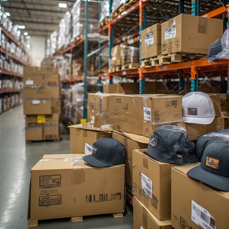 Türkiye'den dünyaya ihraç edilmek üzere paketlenmiş ve sevkiyata hazır büyük ölçekli toptan şapka sevkiyatı.