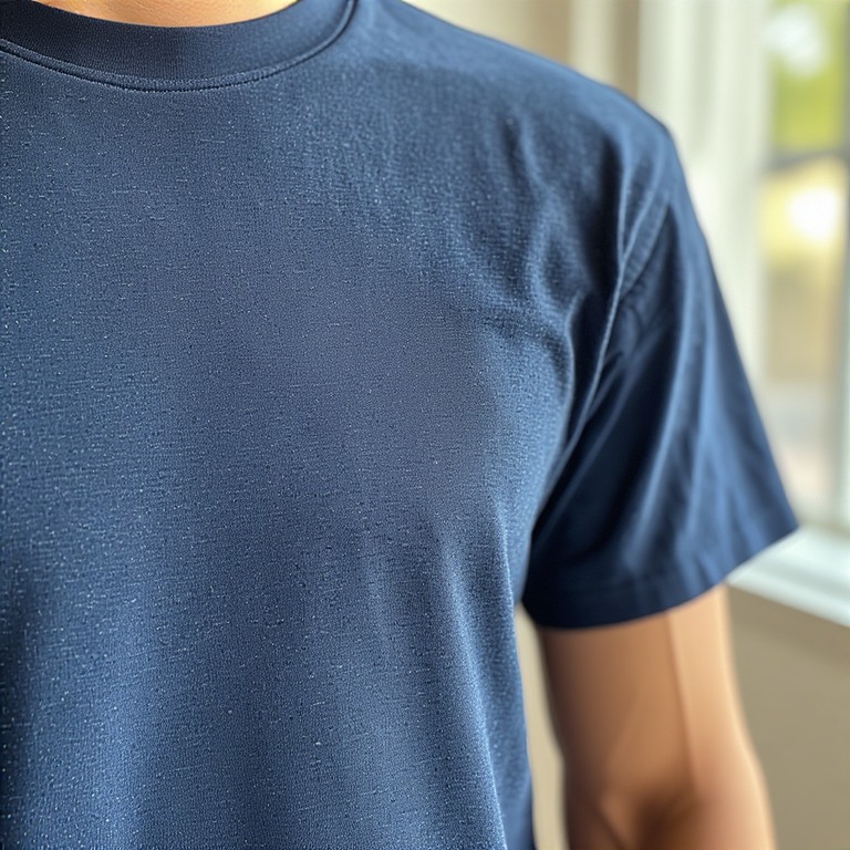 Kaliteli tişört imalatı ve kompakt penye kumaşın yumuşak dokusu.