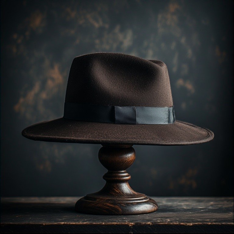 Zarif duruşuyla klasik kahverengi bir fötr şapka modeli.