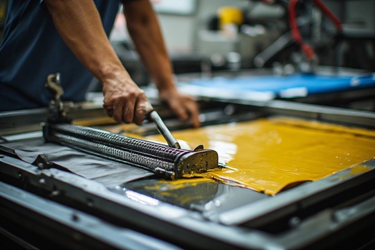 Serigrafi baskı süreci — elek ve boya
