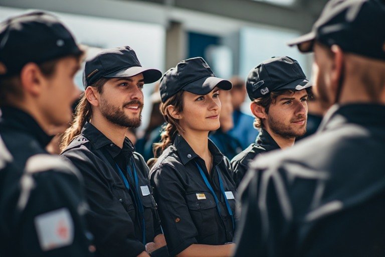Kurumsal etkinlikte tek tip şapka takan ekip